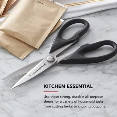 KitchenAid All Purpose Kitchen Shears with Protective Sheath Durable Stainless Steel Scissors, Dishwasher Safe, Soft Grip Comfort Handle, 8.72 Inch, Black - Image 4