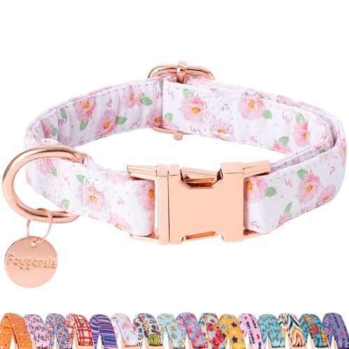 Faygarsle Pink Rose Pattern Dog Collar for Small Medium Large Dogs Cute Puppy Collars for Female Dogs for Summer Spring Wedding Necklace Girl Dog Collar L - Image 1