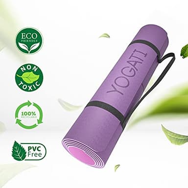 YOGATI Yoga Mat with Alignment Lines. Exercise mat with carry strap. Pilates mats for yoga or Fitness. Non slip Workout Mat. Thick Yoga Mats for women and men. Gym mats for home. Yoga matt thick. - Image 5
