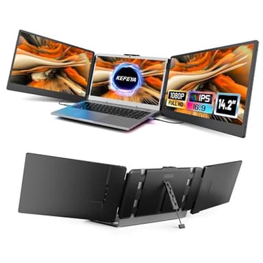 KEFEYA Laptop Screen Extender, 14.2" Portable Triple Monitor for Laptop with Full HD IPS Display, Monitor Extender Compatible with Mac, Windows, Chrome, Fits 13-17 Inch Laptops - Image 1