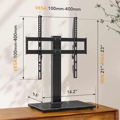 Universal TV Stand - Table Top TV Stand for 27-60 inch LCD LED TVs - 6 Level Height Adjustable TV Base Stand with Tempered Glass Base & Wire Management, VESA 400x400mm - Image 7