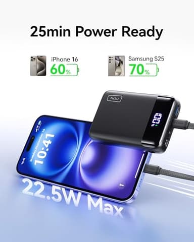 INIU Portable Charger, Smallest 22.5W 20000mAh USB C in & Out Power Bank Fast Charging, PD 3.0+QC 4.0 LED Display Phone Battery Pack Compatible with iPhone 17 16 15 14 Pro Samsung S24 Google iPad etc - Image 3