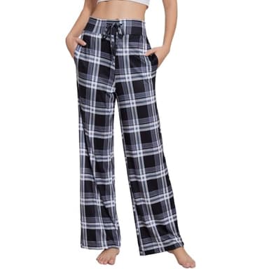 iniber Women's Comfy Pajama Pants Long Casual Drawstring Palazzo Lounge Pants Soft Wide Leg Bottoms - Image 2