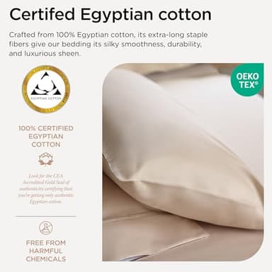 Threadmill Egyptian Cotton Queen Sheet Set | 100% Certified Egyptian Cotton Bed Sheets for Queen Size Bed | Queen Bed Sheets Set with Snug Fit 16" Deep Pocket | Soft Cooling Sateen Bedding Set | Beige - Image 3