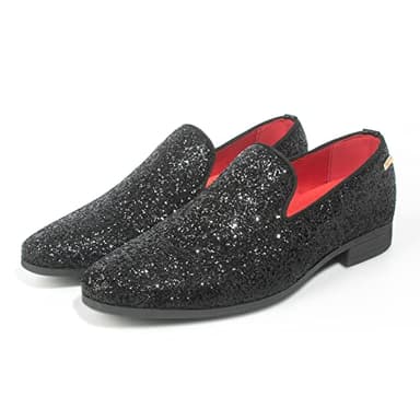 UUBARIS Mens Loafers Sparkly Dress Shoes Breathable Driving Shoes Classic Tuxedo Knit Walking Shoes Glitter Black Size 9.5 - Image 4
