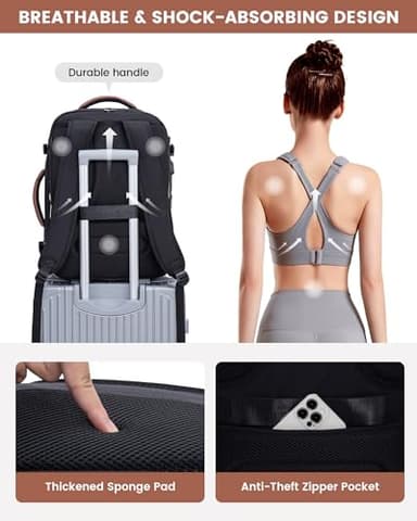 LOVEVOOK Large Travel Backpack for Women, TSA Carry on Backpack for Airplanes, 40L Personal Item Travel Bag for Women fits 17" Laptop,Waterproof Carry on Bag Airplane Approved with 3 Packing Cubes - Image 7