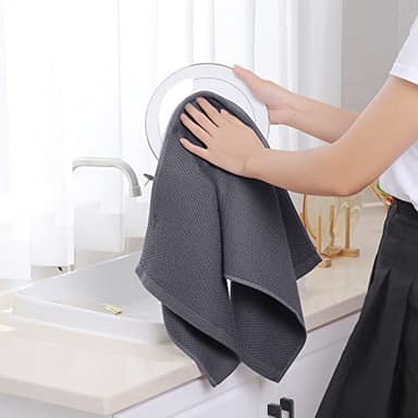 Homaxy 100% Cotton Waffle Weave Kitchen Dish Towels, Ultra Soft Absorbent Quick Drying Cleaning Towel, 13 x 28 Inches, 4-Pack, Dark Grey - Image 4