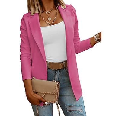 Womens Casual Long Sleeve Blazers Solid Color Knit Blazer Work Office Open Front Blazer Jacket Pink - Image 2