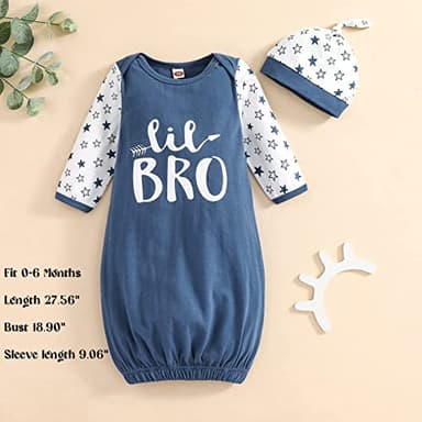 AMAWMW Newborn Baby Boy Little Brother Sleeper Gown Stars Long Sleeve Nightgown Pajamas Gifts Stuff Essential Outfit - Image 2