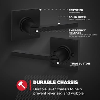 Kwikset Casey Interior Privacy Door Handle with Lock 10 Pack, Door Lever for Bathroom and Bedroom, Matte Black Reversible Keyless Turn Lock, with Microban Protection - Image 5