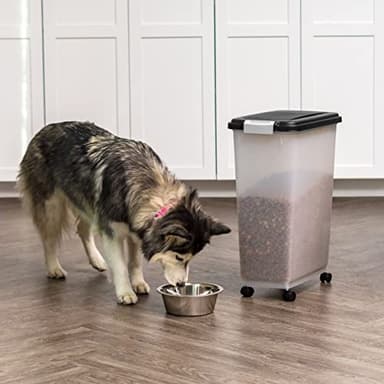 IRIS USA Airtight Dog Food Storage Container, Up to 38 lbs, Attachable Wheels, For Dog Cat Bird and Other Pet Food Storage Bin, Keep Fresh, Translucent Body, Easy Mobility, Black - Image 5