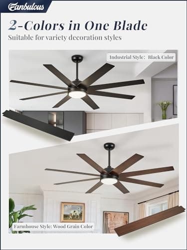 Fanbulous Ceiling Fans with Lights, 72 inch Large Ceiling Fan with Light and Remote, Outdoor Black Ceiling Fan for Living Room Patio, 6 Speeds, Reversible Quiet DC Motor, 3 CCT, Bi-color 8 Blades - Image 2