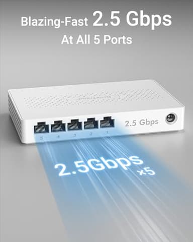 BrosTrend 5 Port 2.5GB Switch, Unmanaged Ethernet Switch for Game Console, PC, NAS, etc. 2.5 Gigabit Network Switch Fanless Plug & Play, Multi-Gigabit Switch, Desktop / Wall Mount, Lifetime Protection - Image 2