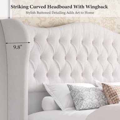 King Size Platform Bed Frame-Upholstered Bed Modern-Sleigh Bed with 51 inch Tall Headboard Footboard-Platform Chenille Bed Luxury-Button Tufted-Sturdy Wood Slats Support-Cream - Image 4