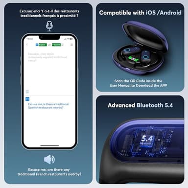 MOZC 168 Languages AI Translation Earbuds, Bluetooth 5.4 Headphones Translator, 4-in-1 Smart Mode Touch Screen Real-Time Earphones Fit iOS and Android Ideal for Travel Business Learning, Deep Blue - Image 7