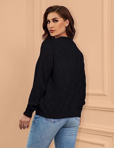 Plusashion Women's Cardigan Sweaters Black Lightweight Open Front Long Sleeve Hollow Out, Black-L - Image 4