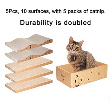 RUBMEOW Cat Scratcher Cardboard Scratch Pad Box for Indoor Cats,5pcs Scratching Board Bed Reversible Durable,with Catnip - Image 6