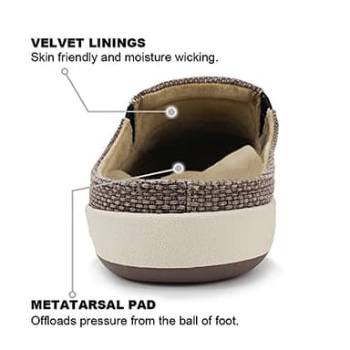 Mens House Slippers with Arch Support, Canvas House Slipper for Men with Suede Insole and Velvet Lining, Slip on Clog Shoes with Indoor Outdoor Anti-Skid Rubber Sole, Brown - Image 2