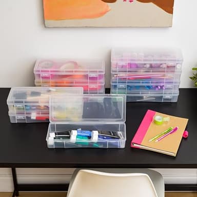 IRIS USA Pencil Case Plastic Pouch Box Storage Organizer for Beads, Pens, and Art Supplies, 10-Pack, Stackable Container with Snap Lid for Jewelry, Stickers, and Tackle Box, Clear, Large - Image 4