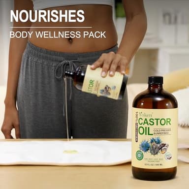 Yoken EWG Verified Castor Oil Glass Bottle 32 fl oz (with Pump) 100% Pure Castor Oil for Skin Face Hair, Cold Press, Hexane Free, Unrefined Caster oil for Pack Wrap Deep Nourish Body - Image 5