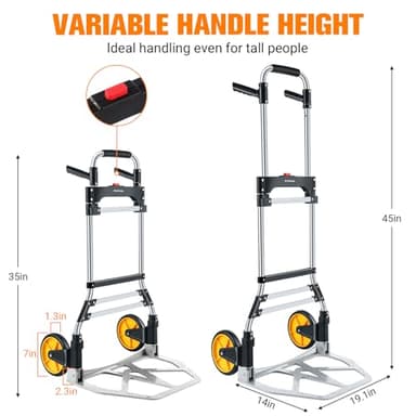 380 LB Capacity Folding Hand Truck Heavy Duty Foldable Dolly Cart with Wheels, Aluminum Collapsible Hand Cart Portable Trolley Dolley with Telescoping Handle for Moving Use Gorpuire - Image 2