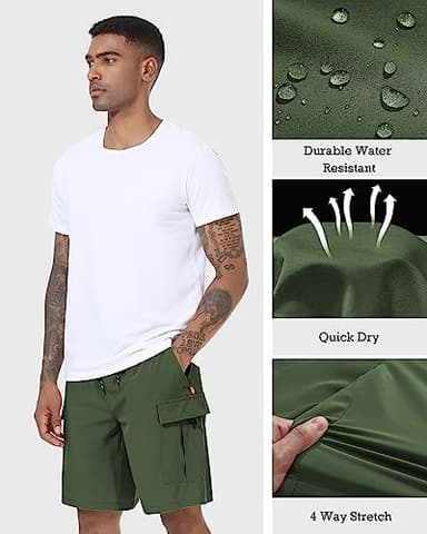 Men's Cargo Shorts Quick Dry Lightweight Stretch Hiking Shorts for Men with 5 Pockets No Lining Olive - Image 4
