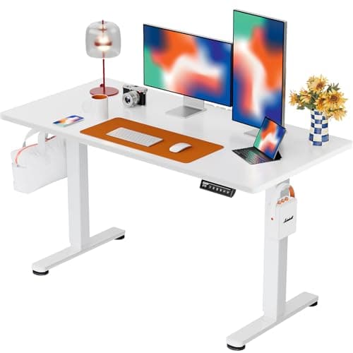 ErGear Height Adjustable Electric Standing Desk, 48 x 24 Inches Sit Stand up Desk, Memory Computer Home Office Desk with Two-Piece Desktop (White) - Image 1