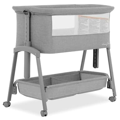 Dream On Me Calypso Portable Bassinet with Wheels in Grey, Quick & Easy Folding, Seven Adjustable Height, Machine Washable Fabric, Portable and Packable Bedside Bassinet - Image 1