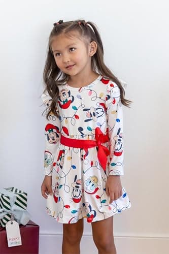 Disney Minnie Mouse Mickey Mouse Toddler Girl Dress Christmas Full Print Bow Tie Long-Sleeve Tutu Dresses Christmas Birthday Gift Red White 2T - Image 4