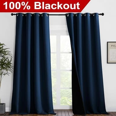 NICETOWN 100% Blackout Blinds, Set of 2, 52 inches x 102 inches, Laundry Room Decor Window Treatment Curtains for Large Patio Sliding Door, Thermal Insulated Moroccan Blue Curtains for Bedroom - Image 4