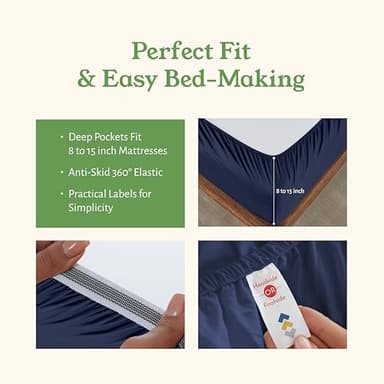 California Design Den California King Sheet Set - Soft 100% Organic Bed Sheets with Deep Pockets, Crisp Percale, Breathable and Durable Bedding Set - Navy Blue - Image 4