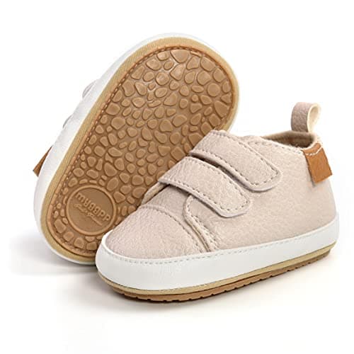 BABSMULY Baby Boys Girls Shoes Non-Slip Rubber Sole High-Top PU Leather Sneakers Infant First Walking Shoes Toddler Crib Shoes Newborn Loafers Flats.(Beige, 6-12 Months) - Image 1