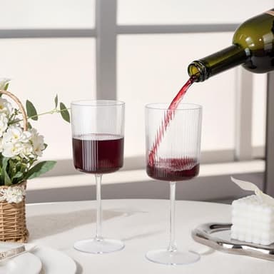 Ciaell 12 PCS Plastic Ribbed Wine Glasses - 10 OZ Plastic Square Wine Glasses with Stem - Disposable Champagne Cups for Parties & Weddings & Party - Image 7