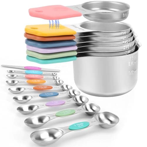 Magnetic Measuring Cups and Spoons Set-Heavy Duty 304 Stainless Steel，Double Measurement Markings，Set of 16 with Leveler for Measure Dry and Liquid Ingredients - Image 1