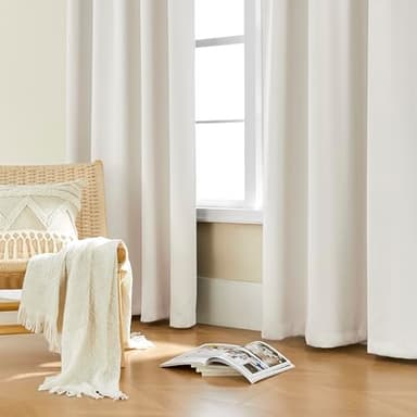 SHINELAND 96 Inch Cream Curtains 2 Panel Set,Mid Century Modern Room Darkening Bay Window Bedroom Drape Ivory White Blackout for Living Room,Back Teb Floor to Ceiling Track for Curtains Track,8FT - Image 7