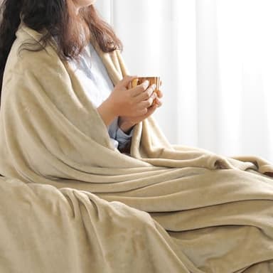 David's Home Soft Fleece Blanket Queen Size, 300GSM Warm Comfy for Fall Winter, Cozy Plush Lightweight Fuzzy Blanket for Bed, Couch, Sofa, Travel, Office, Chirstmas Gift for Women,Khaki,90x90 inches - Image 1