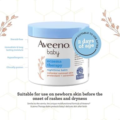Aveeno Baby Eczema Therapy Nighttime Body Balm, Moisturizing Eczema Treatment, Ceramides, Triple Oat Complex, Soothes Dry, Itchy Skin, Hypoallergenic, Fragrance & Steroid Free, 11oz - Image 5
