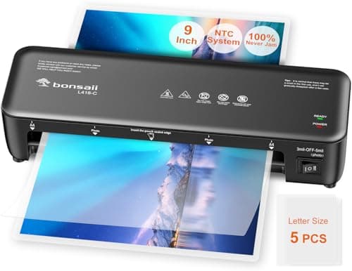 Bonsaii Laminator, 9 Inch Thermal Laminator Machine with Never Jam Technology for Doc/Posters/Photo, Personal Laminating Machine Simple Convenient for Home, Office and School Black - Image 1