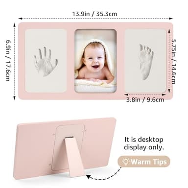 Calenzana Pink Baby Hand and Footprint Kit, 4x6 Baby Keepsake Nursery Picture Frame Handprint Kit, Gifts for Newborn Girls Boys New Mom - Image 2