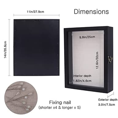 UMICAL 11x14 Shadow Box Display Case Black Shadow Box Frame with Linen Back and HD Plexiglass Window Door Wood Memory Box for Keepsakes - Image 6