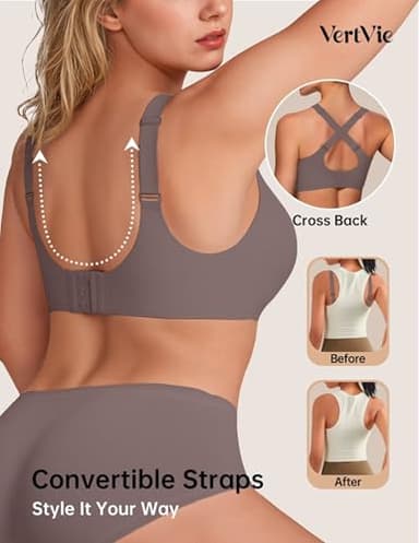 Vertvie Plus Size Full Coverage Wireless Supportive Comfortable Bra Back Fat Smoothing Wirefree Bras for Large Breasted Women(Grey,XX-Large) - Image 3