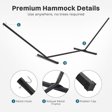 SUPERJARE Curved-Bar Hammock with Stand, 2 Person Heavy Duty Hammock Frame, Detachable Pillow & Portable Carrying Bag, Perfect for Outdoor & Indoor, Navy Blue - Image 4