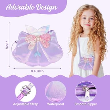 Belle&Birdie Little Girl Purse with Seashell Toys, Toddler Purse with Pretend Play Toys, 6 Pcs Dress Up Jewelry Accessories for Girls, Kids, Toddler - Image 3