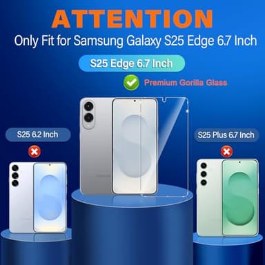 firtstnow 3 Pack Glass Screen Protector for Samsung Galaxy S25 Edge [6.7 inch] + 3 Pack Camera Lens Protector, 9H Tempered Glass, Fingerprint Unlock, HD Clear Case Friendly Anti-Scratch - Image 2