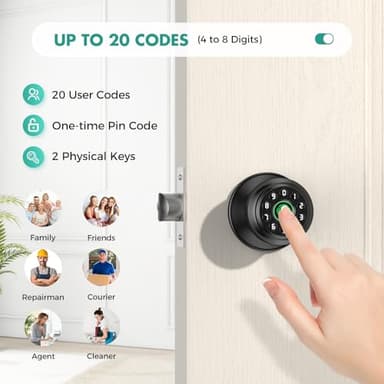 Fingerprint Door Lock，Fingerprint and Keypad Input Smart Door knob, App Controlled Biometric Door Lock, Keyless Entry, Bedroom, Office, Hotel, Apartment Auto Door knob(Matte Black) - Image 4