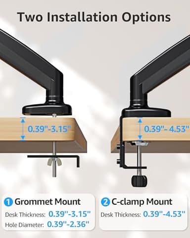 MOUNTUP Single Monitor Desk Mount, Adjustable Gas Spring Monitor Arm Support Max 32 Inch Screen, Computer Monitors Stand with Clamp/Grommet Mounting Base, VESA Mounts Fit 4.4-17.6lbs Computer, Black - Image 6