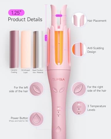 TSUYAGLA Automatic Curling Iron,1 1/4 Hair Curler with 3 Temperatures, 10S Fast Heating, 2-Way Rotation, 30 Min Auto Shut-Off, 500 Million Ionic, Anti-Scald-Tangle for Long Hair - Image 7