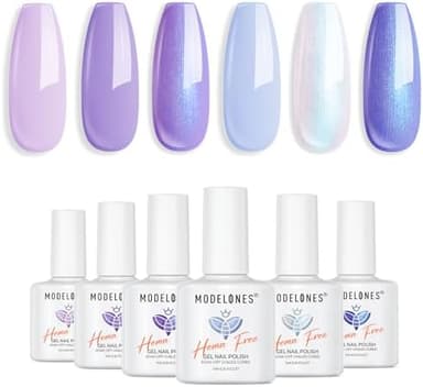 modelones Gel Nail Polish Set, 6 Colors White Blue Shimmer Violet Mermaid Hema Free Purple Summer Glitter Periwinkle Nails Soak Off Led Nail Gel Polish for Women Girl DIY Nail Art Gift - Image 8