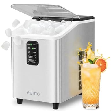 Aeitto Ice Maker Countertop 26lbs/24H, Ice Machine 8 Ice Cubes Ready in 6 Mins, 2 Sizes of Bullet Ice Portable Ice Makers with Basket & Scoop, Auto Self-Cleaning for Home/Kitchen/Office Stainless - Image 1