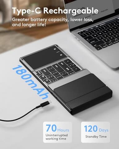 Samsers Foldable Bluetooth Keyboard with Touchpad, Full-Size Wireless Folding Key Board with PU Leather, Portable Travel for iOS Android Windows Mac OS, Support 3 Devices (BT5.1 x 3) - Image 4